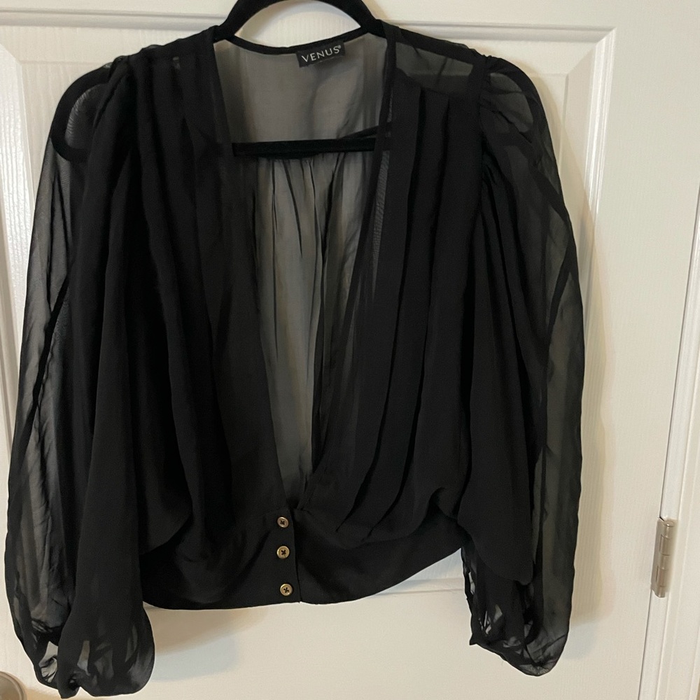 Shear Black Cropped Blouse